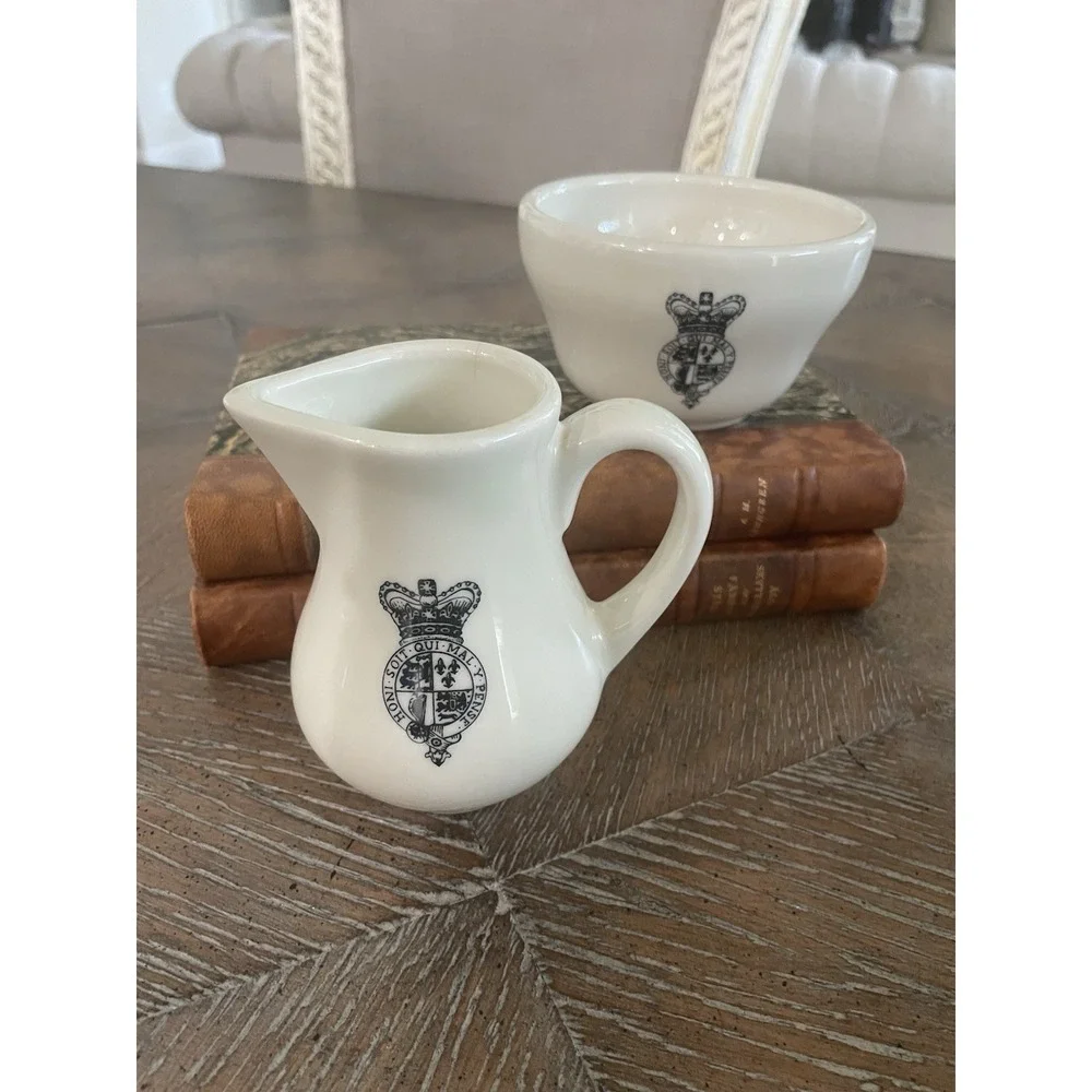 Williamsburg King's Arms Tavern Sugar Bowl & Creamer Pitcher‎ Black Transferware